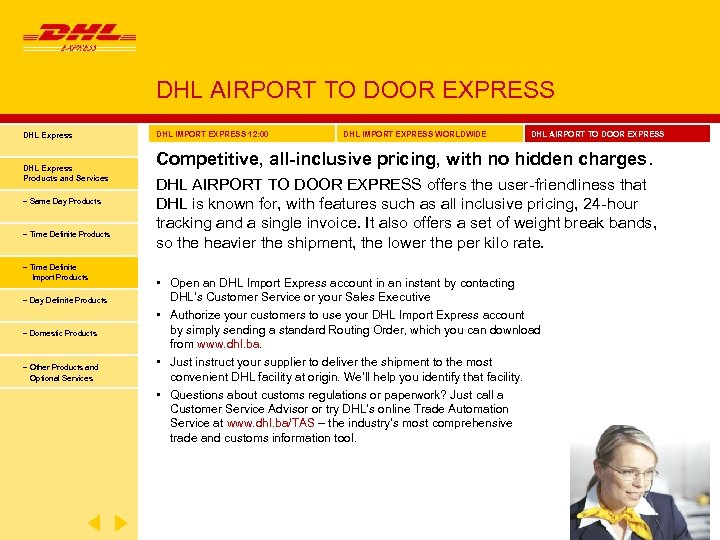 DHL AIRPORT TO DOOR EXPRESS DHL Express Products and Services − Same Day Products