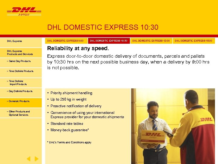 DHL DOMESTIC EXPRESS 10: 30 DHL Express Products and Services − Same Day Products