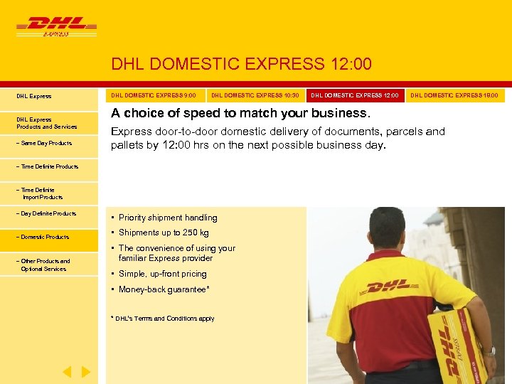 DHL DOMESTIC EXPRESS 12: 00 DHL Express Products and Services − Same Day Products