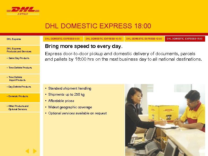 DHL DOMESTIC EXPRESS 18: 00 DHL Express Products and Services − Same Day Products