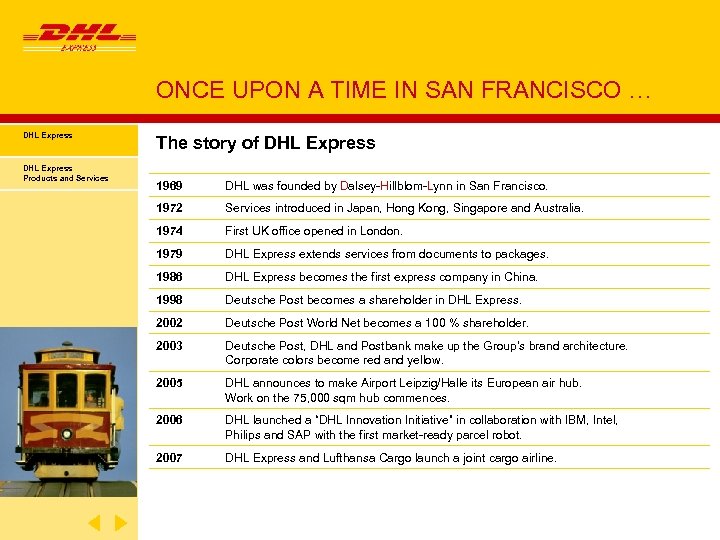 ONCE UPON A TIME IN SAN FRANCISCO … DHL Express Products and Services The