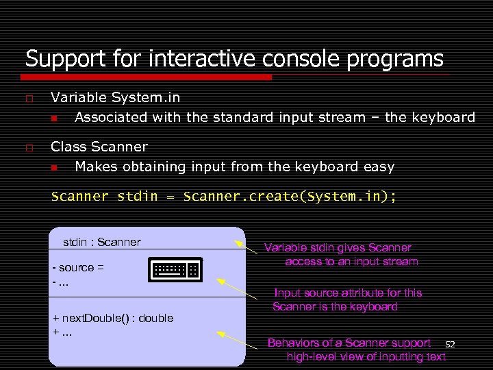 Support for interactive console programs o o Variable System. in n Associated with the