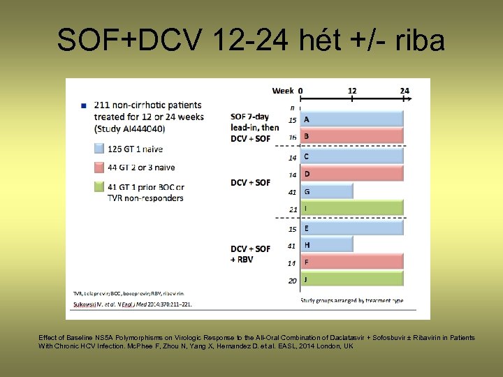 SOF+DCV 12 -24 hét +/- riba Effect of Baseline NS 5 A Polymorphisms on