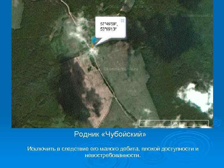 Родник «Чубойский» Исключить в следствие его малого дебита, плохой доступности и невостребованности. 