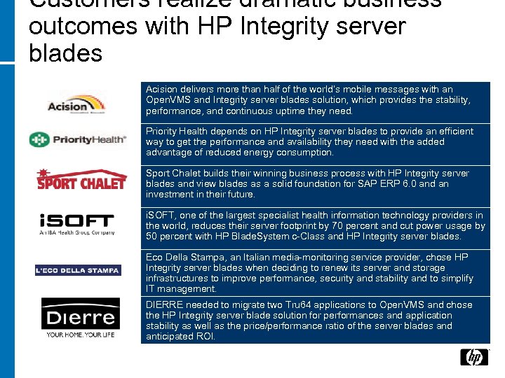 Customers realize dramatic business outcomes with HP Integrity server blades Acision delivers more than