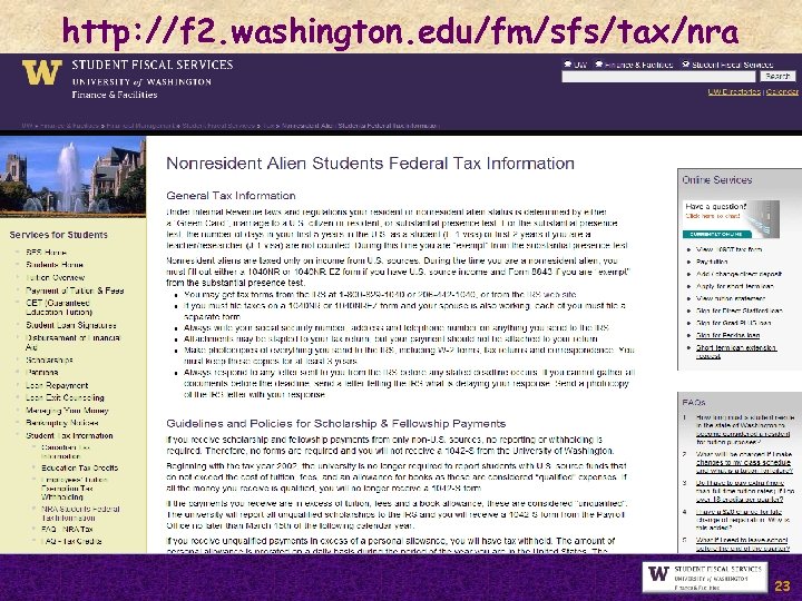 http: //f 2. washington. edu/fm/sfs/tax/nra 23 