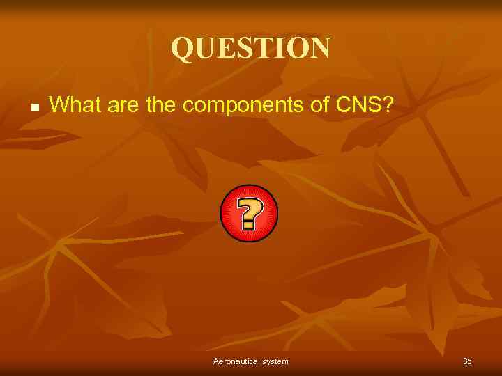 QUESTION n What are the components of CNS? Aeronautical system 35 