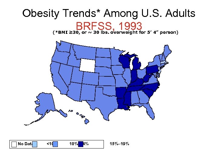 Obesity Trends* Among U. S. Adults BRFSS, 1993 (*BMI ≥ 30, or ~ 30