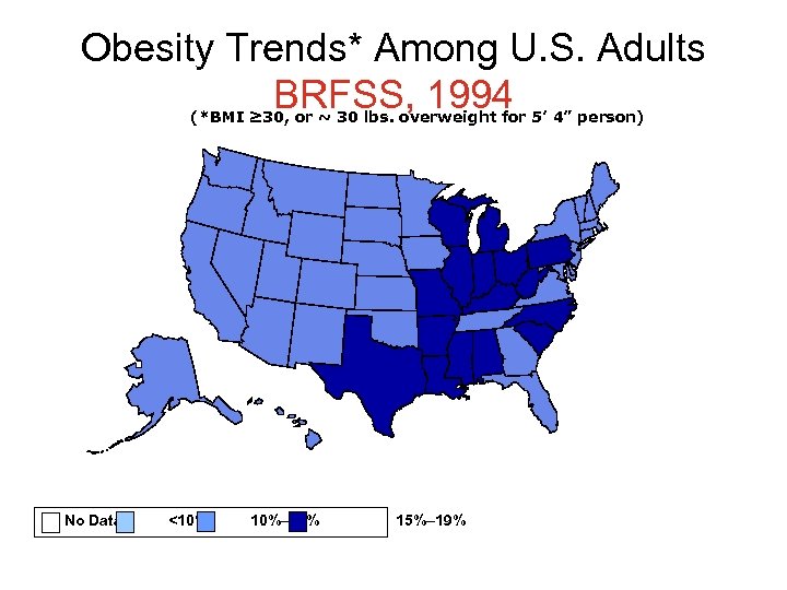 Obesity Trends* Among U. S. Adults BRFSS, 1994 (*BMI ≥ 30, or ~ 30