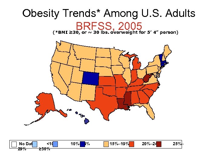 Obesity Trends* Among U. S. Adults BRFSS, 2005 (*BMI ≥ 30, or ~ 30