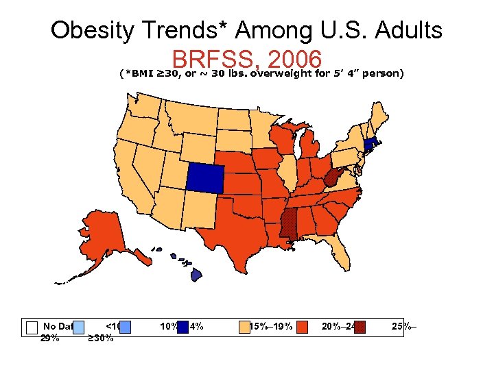 Obesity Trends* Among U. S. Adults BRFSS, 2006 (*BMI ≥ 30, or ~ 30