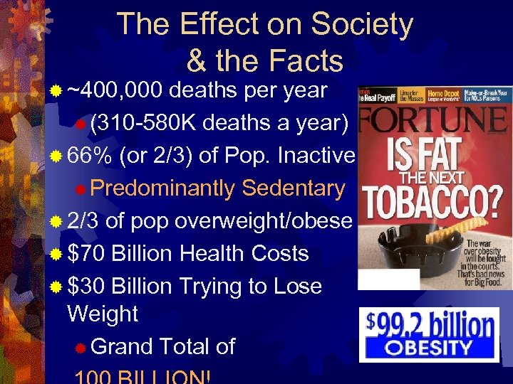 The Effect on Society & the Facts ® ~400, 000 deaths per year ®