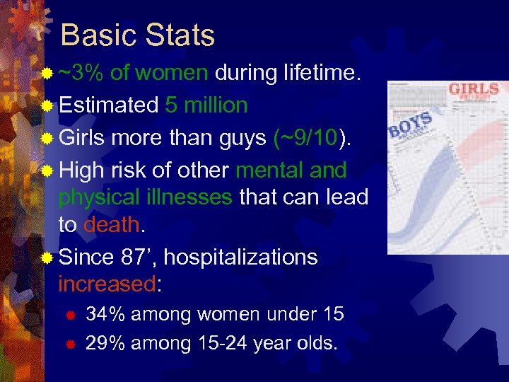 Basic Stats ® ~3% of women during lifetime. ® Estimated 5 million ® Girls