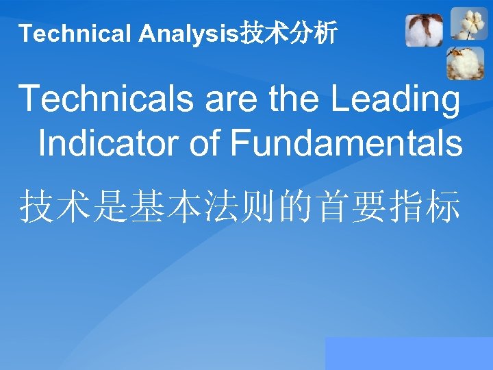 Technical Analysis技术分析 Technicals are the Leading Indicator of Fundamentals 技术是基本法则的首要指标 