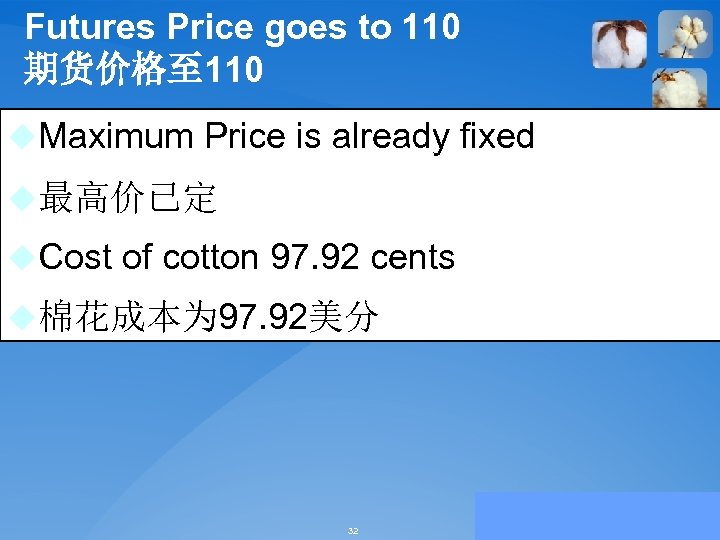 Futures Price goes to 110 期货价格至 110 u. Maximum Price is already fixed u最高价已定