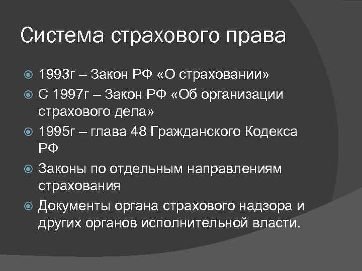 Основы страхового права. Основные источники страхового права. Система страхового права в РФ. Основы страхового права России.