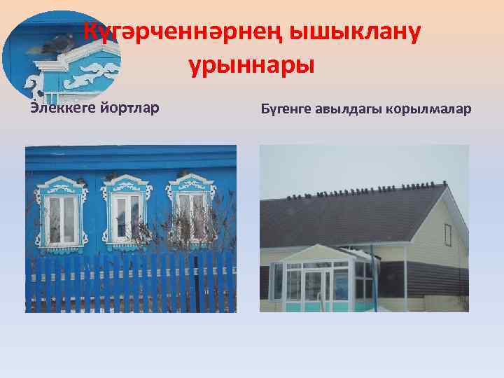 Күгәрченнәрнең ышыклану урыннары Элеккеге йортлар Бүгенге авылдагы корылмалар 