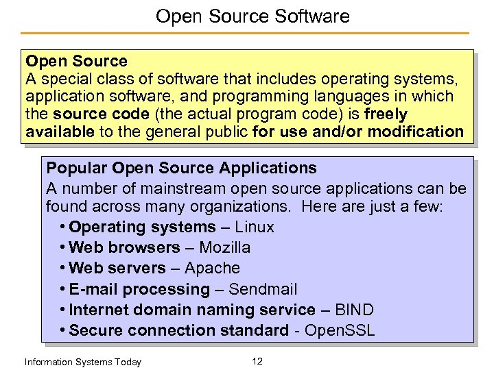 Open Source Software Open Source A special class of software that includes operating systems,