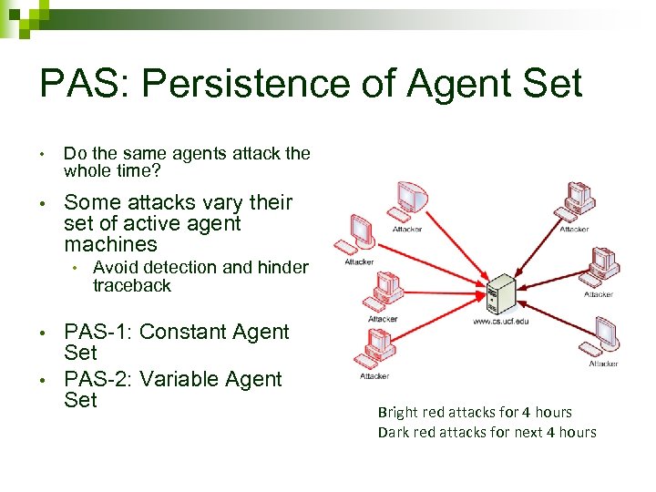PAS: Persistence of Agent Set • Do the same agents attack the whole time?