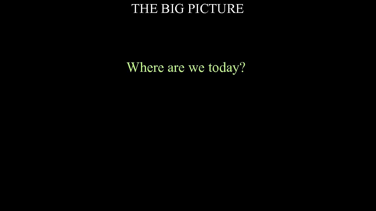 THE BIG PICTURE Where are we today? 