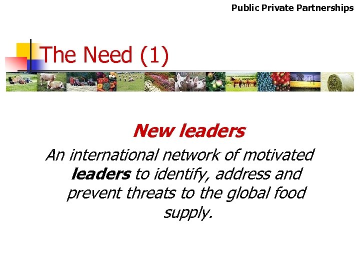 Public Private Partnerships The Need (1) New leaders An international network of motivated leaders