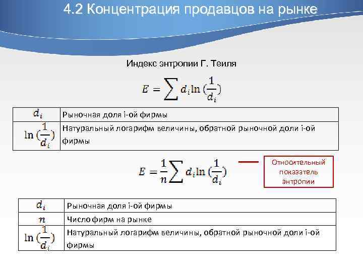 Концентрация энтропии. Относительный коэффициент энтропии формула. Показатели концентрации продавцов на рынке. Индекс энтропии. Концентрация продавцов на рынке оценивается коэффициентом.