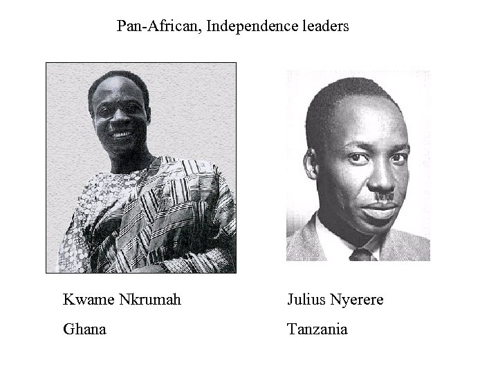 Pan-African, Independence leaders Kwame Nkrumah Julius Nyerere Ghana Tanzania 