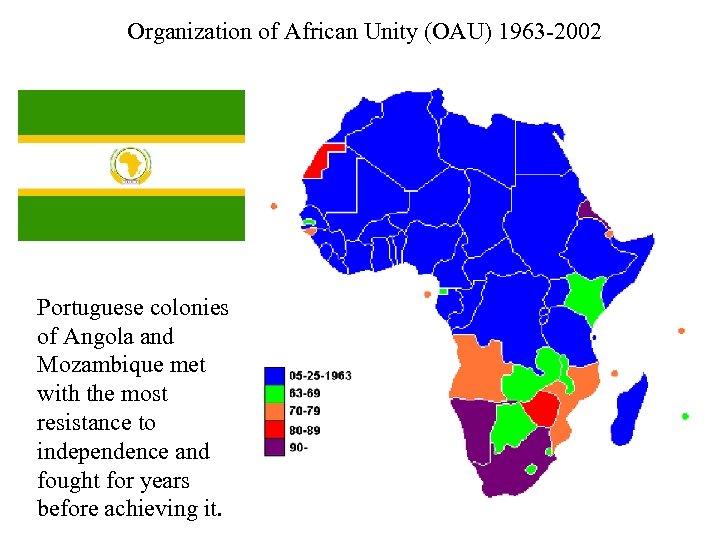 Organization of African Unity (OAU) 1963 -2002 Portuguese colonies of Angola and Mozambique met
