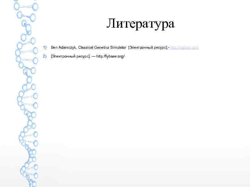 Литература 1) Ben Adamczyk, Сlassical Genetics Simulator [Электронный ресурс], - http: //cgslab. com 2)