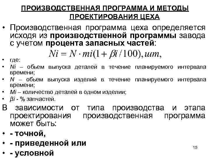 Проект производственной программы