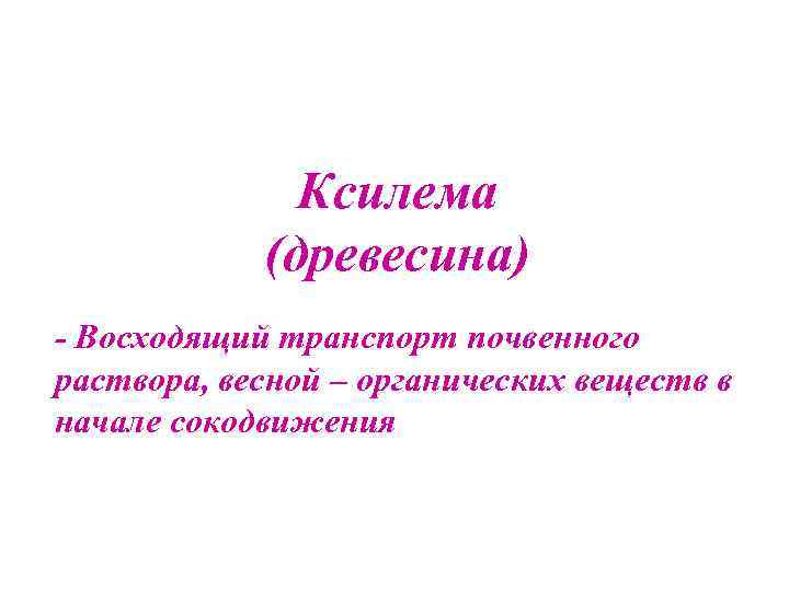 Ксилема (древесина) - Восходящий транспорт почвенного раствора, весной – органических веществ в начале сокодвижения