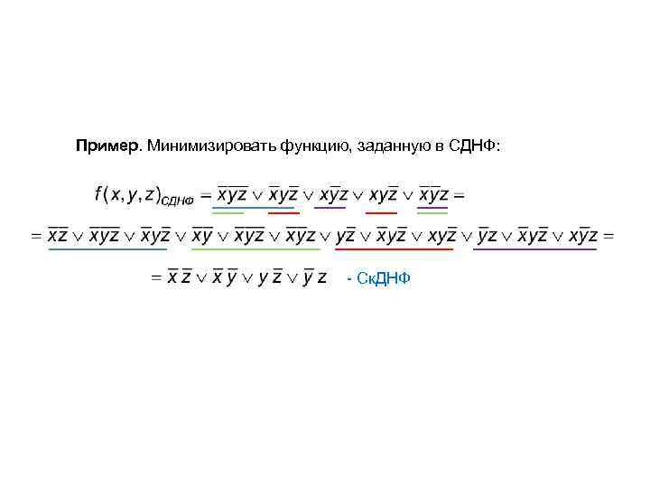 Пример. Минимизировать функцию, заданную в СДНФ: - Ск. ДНФ 
