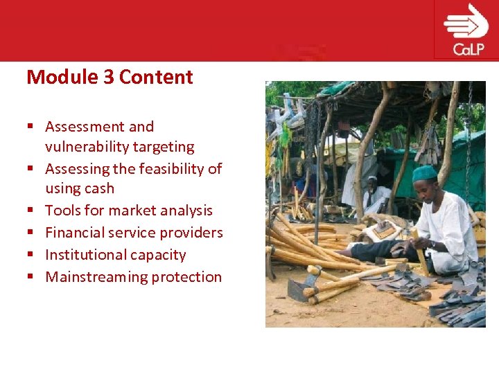 Module 3 Content § Assessment and vulnerability targeting § Assessing the feasibility of using