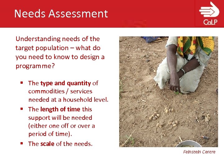 Needs Assessment Understanding needs of the target population – what do you need to