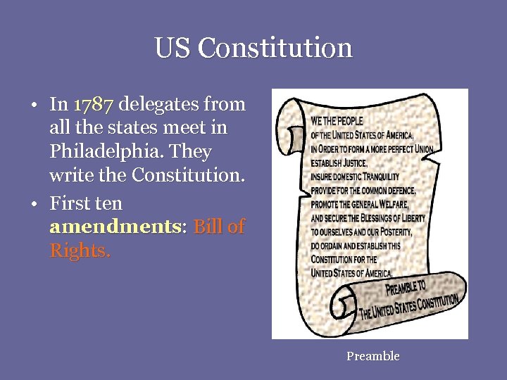 US Constitution • In 1787 delegates from all the states meet in Philadelphia. They