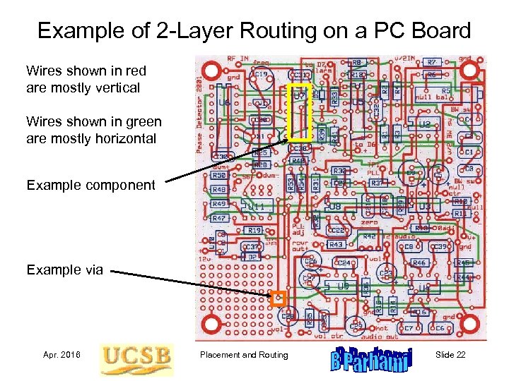 Example of 2 -Layer Routing on a PC Board Wires shown in red are