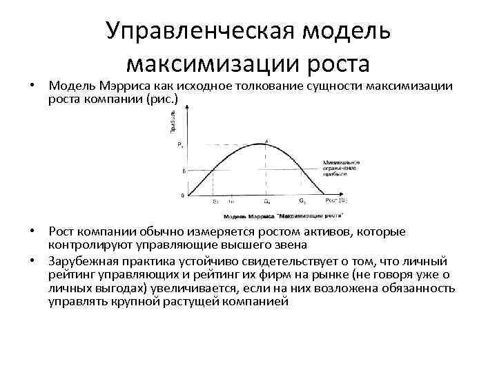 Управленческая модель максимизации роста • Модель Мэрриса как исходное толкование сущности максимизации роста компании