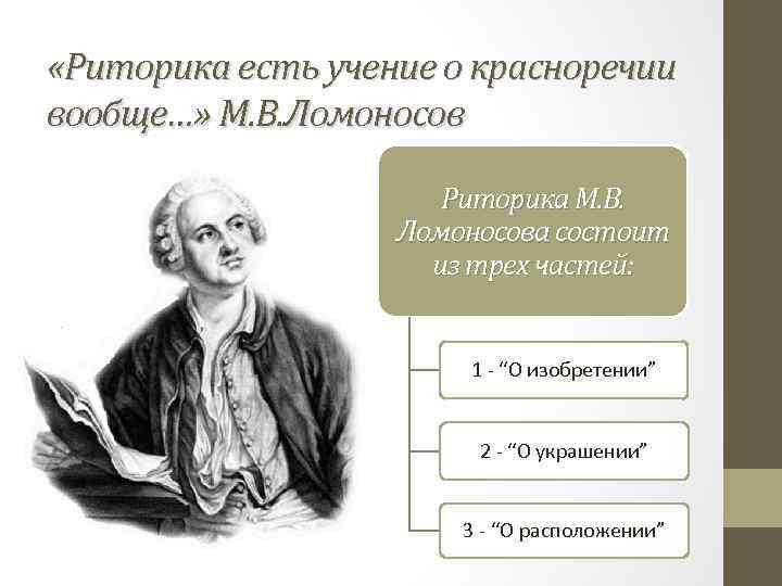  «Риторика есть учение о красноречии вообще…» М. В. Ломоносов Риторика М. В. Ломоносова