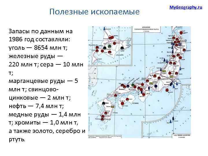 Полезные ископаемые Запасы по данным на 1986 год составляли: уголь — 8654 млн т;