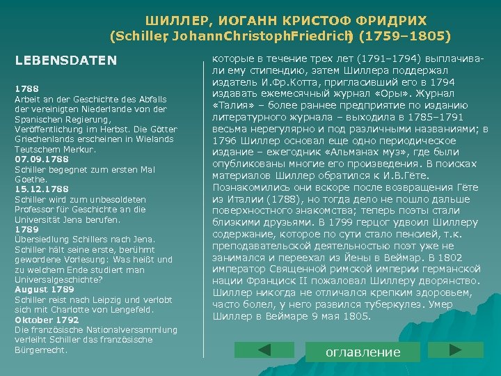 ШИЛЛЕР, ИОГАНН КРИСТОФ ФРИДРИХ (Schiller Johann. Christoph. Friedrich (1759– 1805) , ) LEBENSDATEN 1788