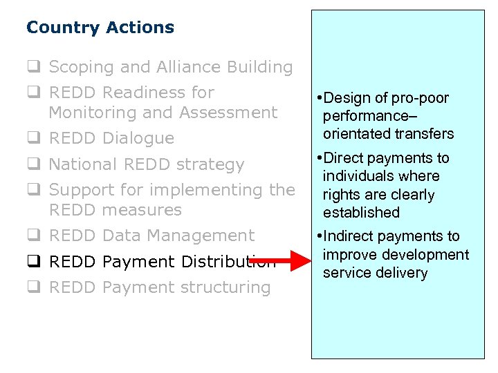 Country Actions q Scoping and Alliance Building q REDD Readiness for Monitoring and Assessment