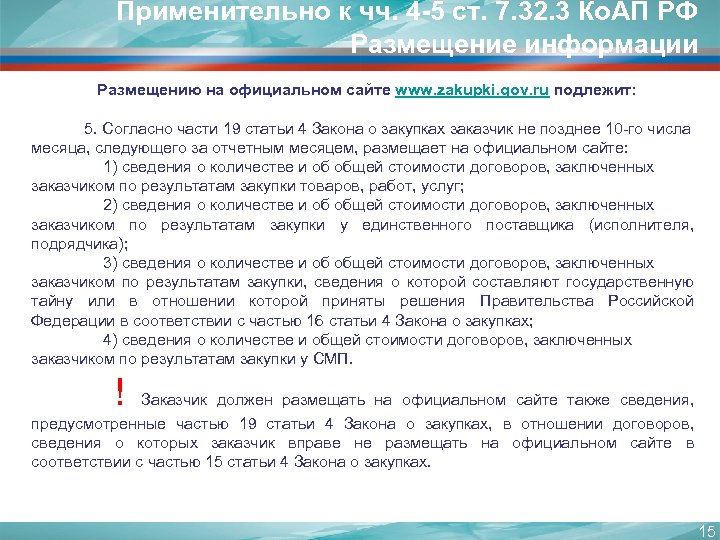 Применительно к чч. 4 -5 ст. 7. 32. 3 Ко. АП РФ Размещение информации