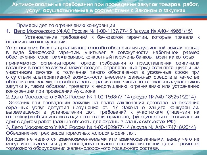 Антимонопольные требования при проведении закупок товаров, работ, услуг, осуществляемые в соответствии с Законом о
