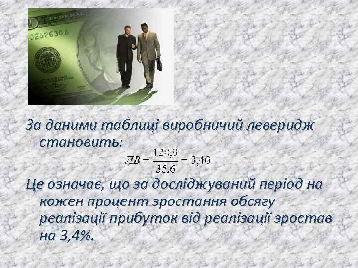 За даними таблиці виробничий леверидж становить: Це означає, що за досліджуваний період на кожен