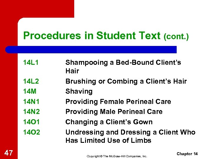 Procedures in Student Text (cont. ) 14 L 1 14 L 2 14 M