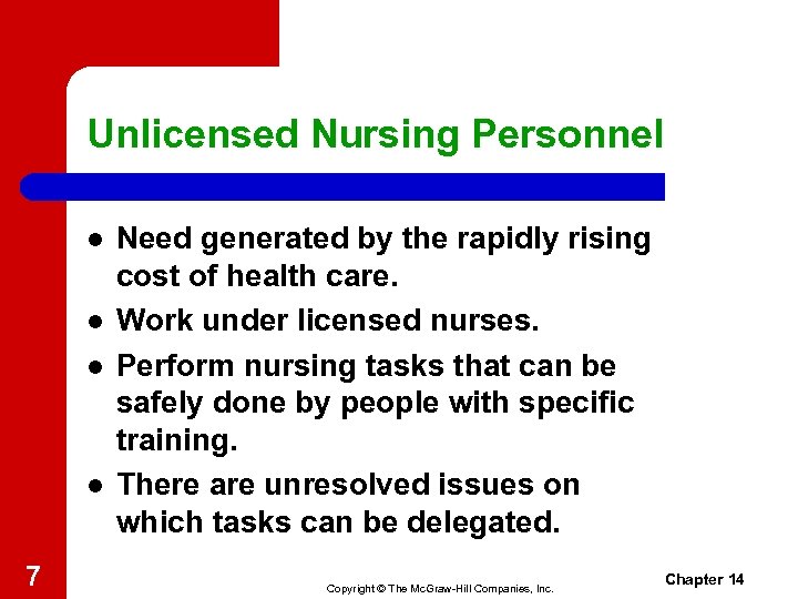 Unlicensed Nursing Personnel l l 7 Need generated by the rapidly rising cost of
