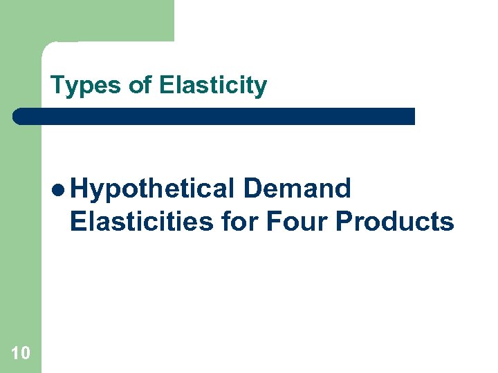 Types of Elasticity l Hypothetical Demand Elasticities for Four Products 10 