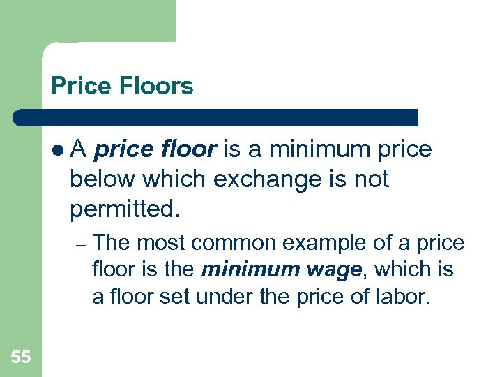 Price Floors l. A price floor is a minimum price below which exchange is