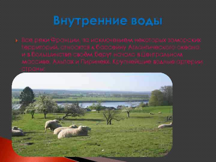 Внутренние воды Все реки Франции, за исключением некоторых заморских территорий, относятся к бассейну Атлантического