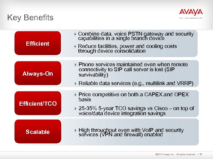 Key Benefits 4 Combine data, voice PSTN gateway and security Efficient capabilities in a